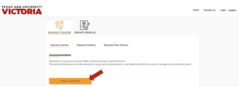 Selec the Make Payment button in the Payment Center