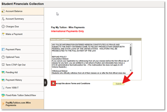 Accept the Terms and Conditions and click the Submit button